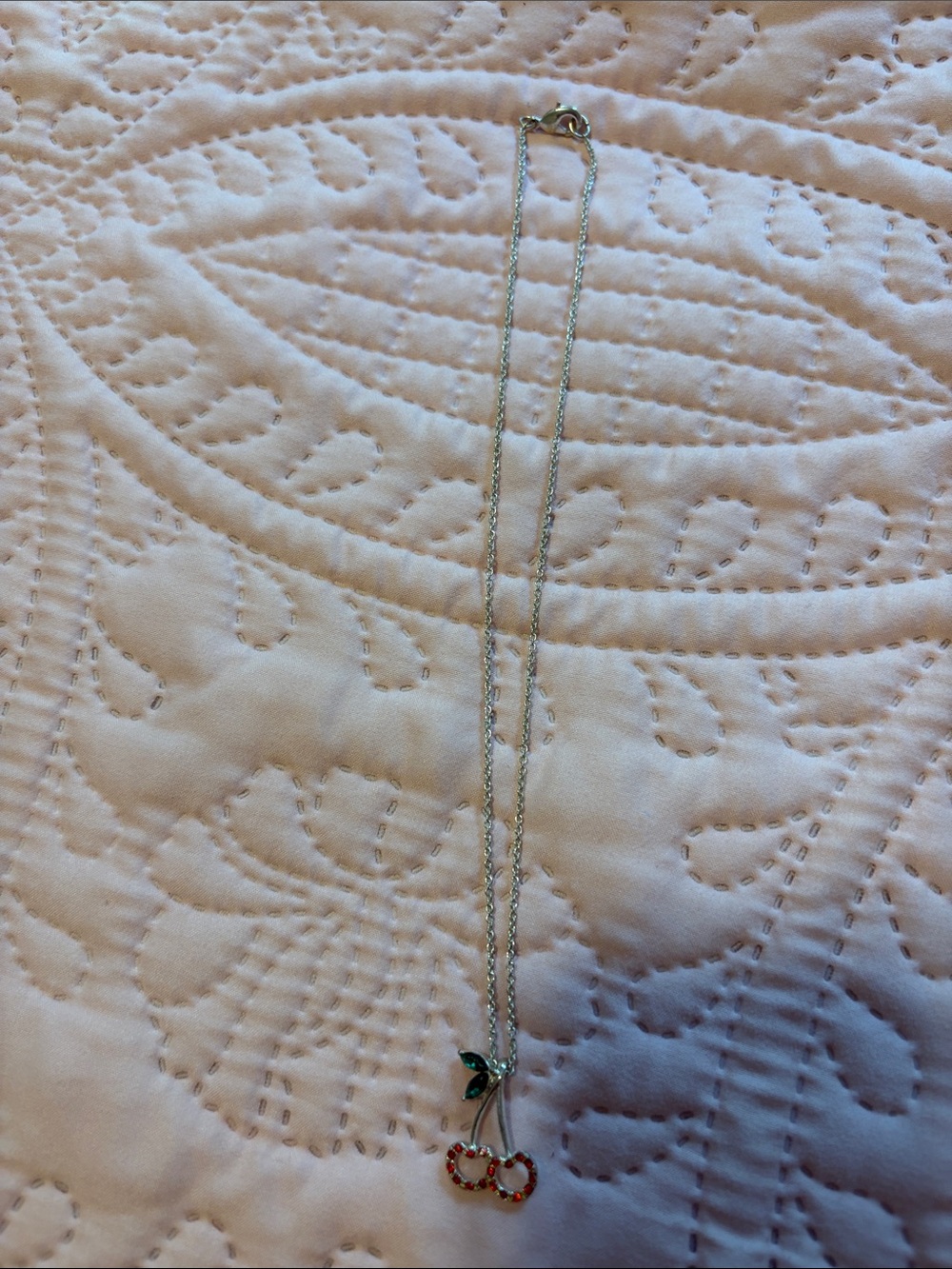 Sterling Silver Cherry Pendant Necklace with Red Crystal Accents